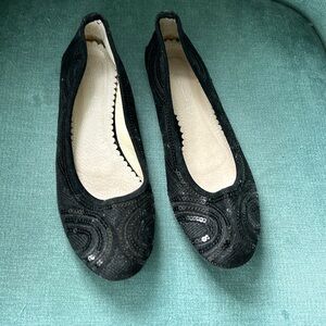 Leather and textile sequin ballet flats